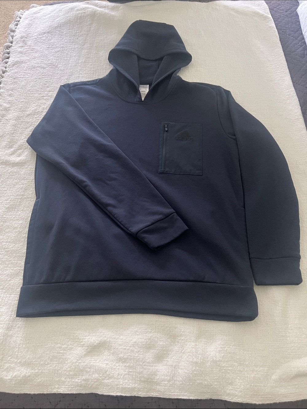 adidas Men's Fleece Pocket Hoodie in Aurink/Dark Navy Blue Sz L